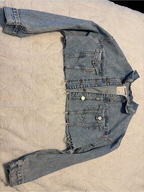 Garage Light Blue Distressed Cropped Jean Jacket